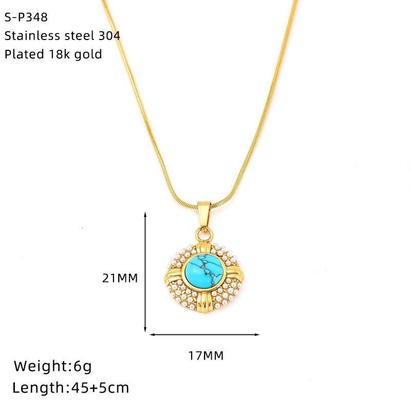 

French Premium Polka Dot Stainless Steel Necklace Turquoise Pearl Love Pendant Premium Titanium Steel Necklace