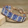 Sodalite Tube Bead Leather Wrap Bracelet – Silver Accent Boho Cuff, Intuition Protection Gift for Women