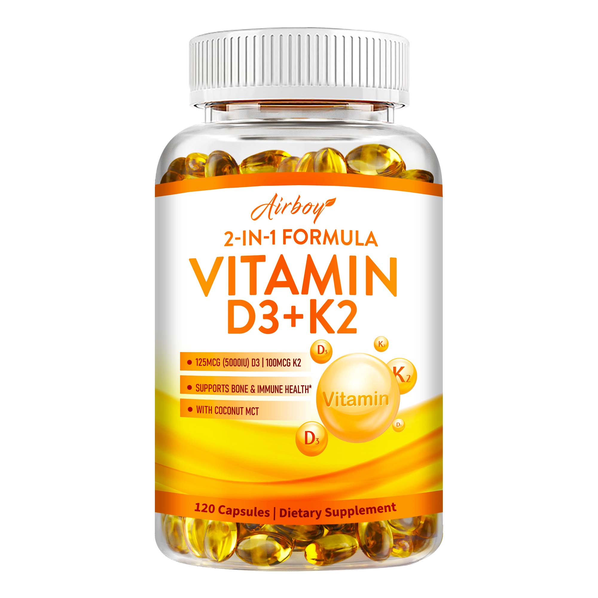 

Vitamin D3 + K2 - Coconut Oil - Bone & Joint Health,Immune and Metabolic Support 120