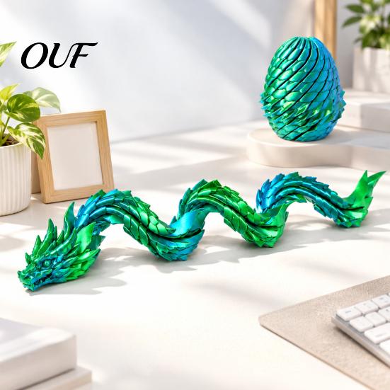 Collectible Dragon Statue 3D Printed Articulated Fidget Toy, Twist Eggs, Slippery Flexible Figure Egg Desk Ornament for Home Office Stress Relief