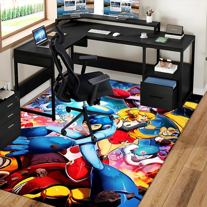 1 Stück Mega Man Anime Cartoon Design Bürostuhlmatte Rutschfeste Teppichmatte für Heimdekoration, Wohnzimmer, Schlafzimmer, Spielzimmer - Perfektes Geschenk für Fans.Y040