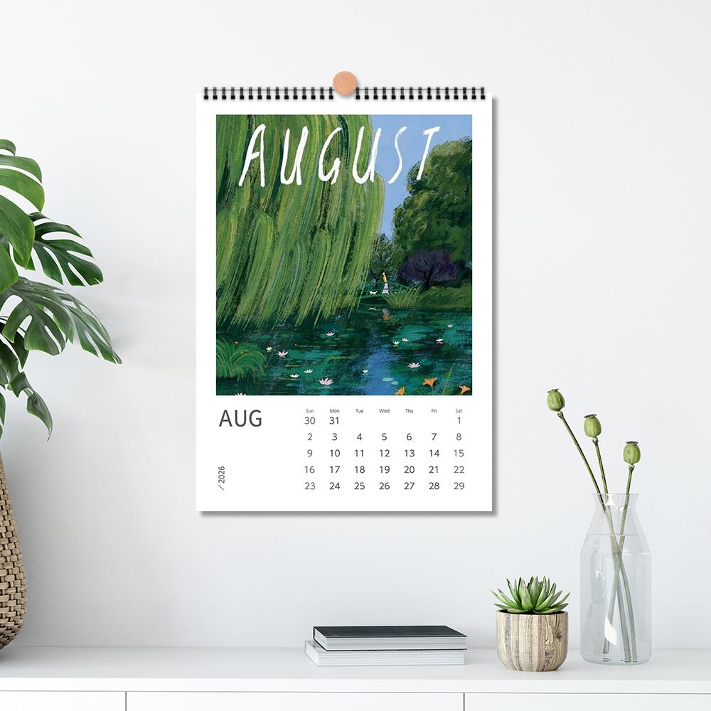 1pc Scenic Wall Calendar - Cartoon Landscape Theme, 12 Different Designs, Suitable for Art Enthusiasts & Birthday Gifting