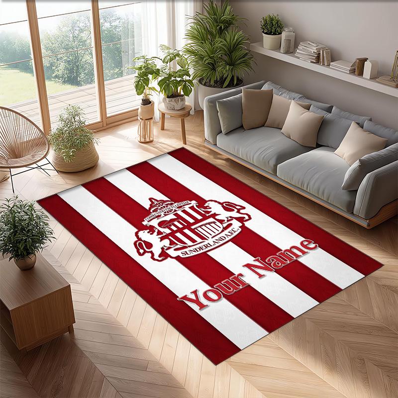 Sunderland FC Bedruckter Kristall-Samt-Teppich Rutschfester Kristall-Samt-Teppich für Sofa, Schlafzimmer, Innenbereich, Heimdekoration
