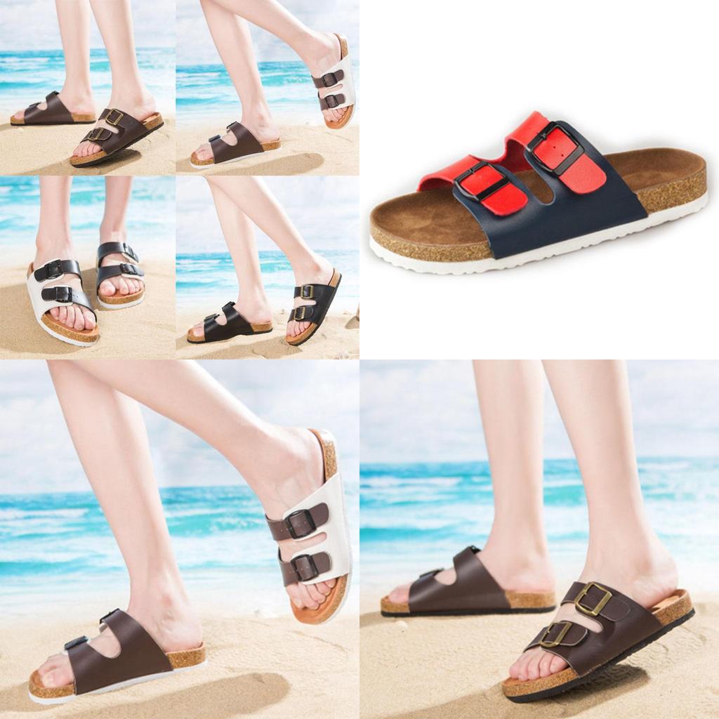 Elegant Women's Slide Buckle T-strap Cork Footbed Platform Flip Flop Shoes Sandals
