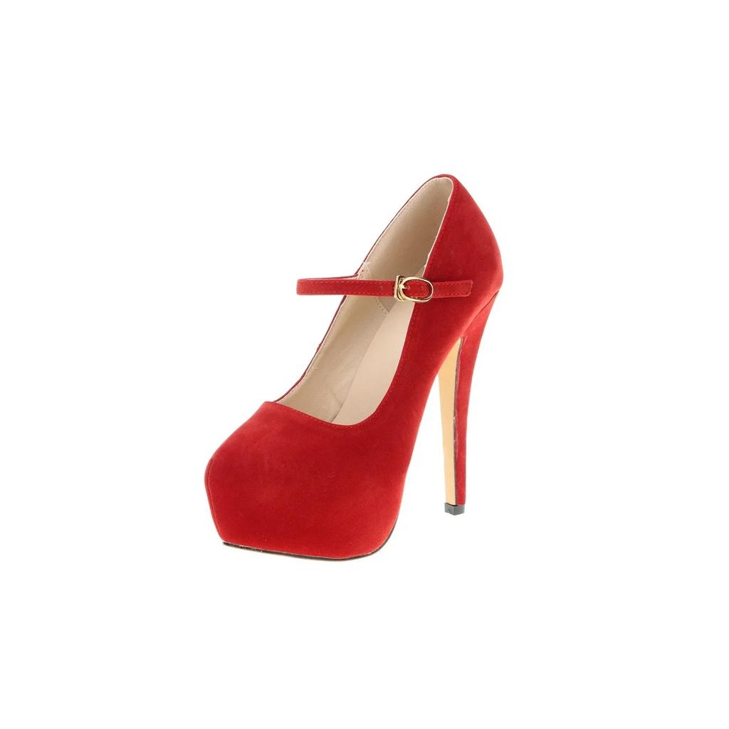 Women Pumps New Sexy 14cm Round Toe Platform High Heels Shoes Woman Flock Nightclub Party Black Red Wedding Shoes Plus Size