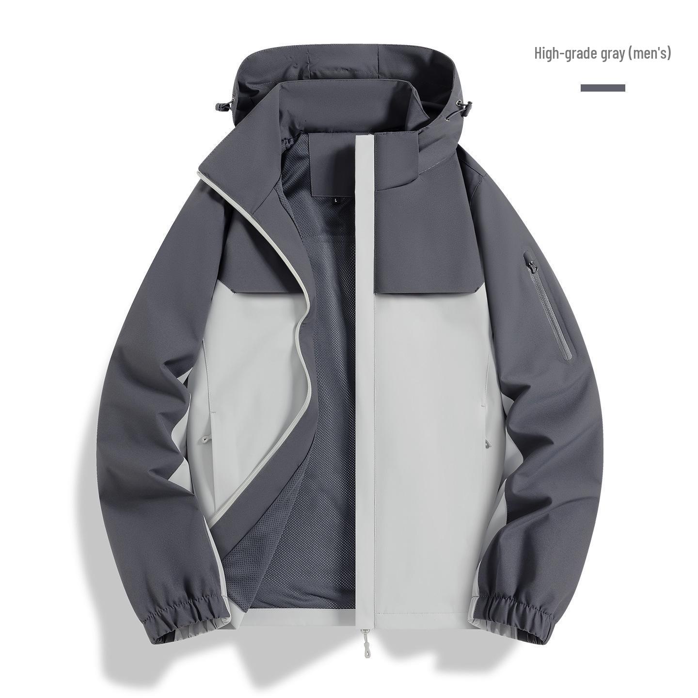 Customizable Multi-Color Outdoor Jacket with Detachable Hood - Windproof, Waterproof, and Stand Collar Large