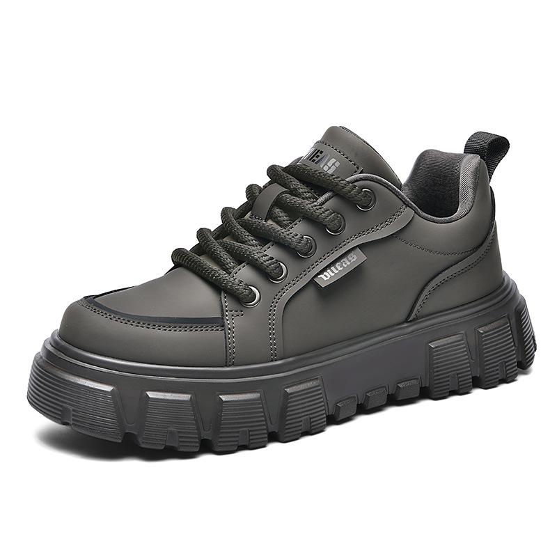 Spring Men's Low-Top Korean Style Leather Sneakers - Trendy, Casual, Comfortable, Thick Sole, Lace-Up Fashion Shoes