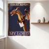 Vintage Dark Blue Metal Sign with Dragon Holding Napkin Dispenser - YOUR BUT NAPKINS & MY LORD Humorous Fantasy Decor for Bar Ma