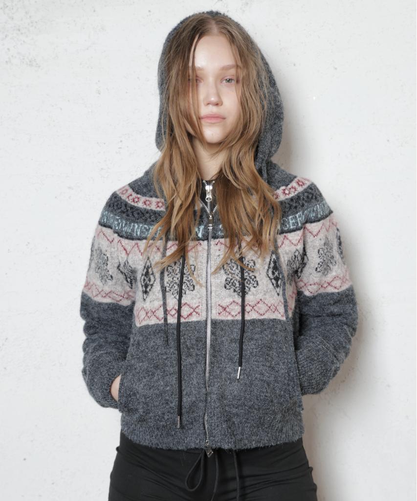 OWNSER Hazelnut Nordic Knit Zip-Up Hoodie (Charcoal)