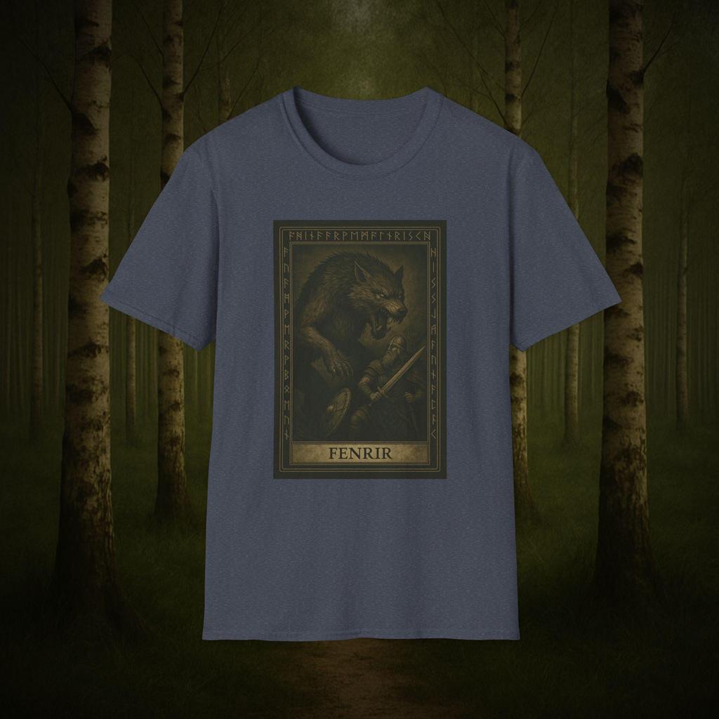 Fenrir Norse Tarot Men T Shirt Viking Mythology Tee Runes Ravens Pagan Wolf Spirit Graphic Cotton Shirts