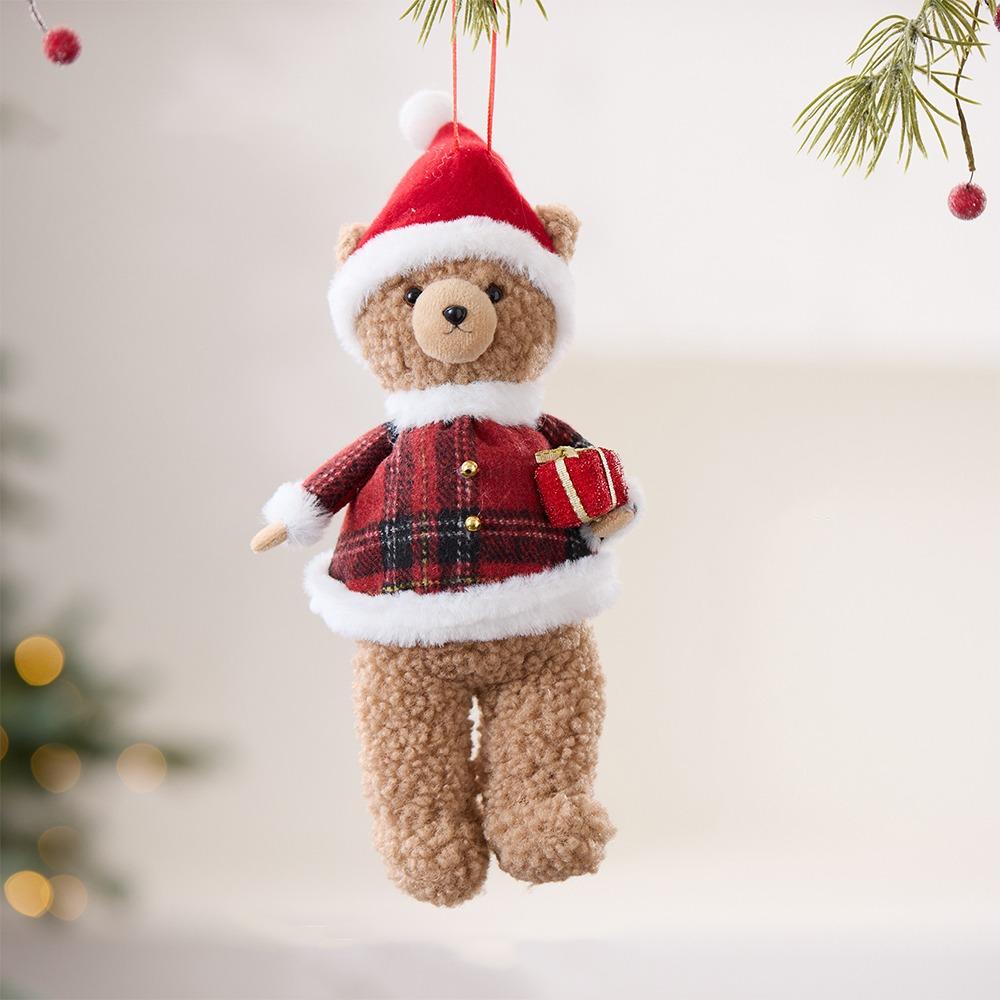 Cartoon Christmas Bear Pendant Handmade with Hat Bear Hanging Ornaments Cute Plush Animals Doll Toy Family Room Decoration 7