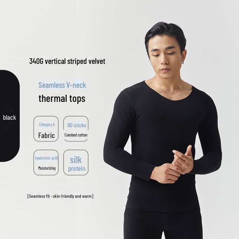 Herren Deutscher Samt Thermo Unterwäsche Set - Nahtlos, Antibakteriell, Übergröße für Herbst/Winter