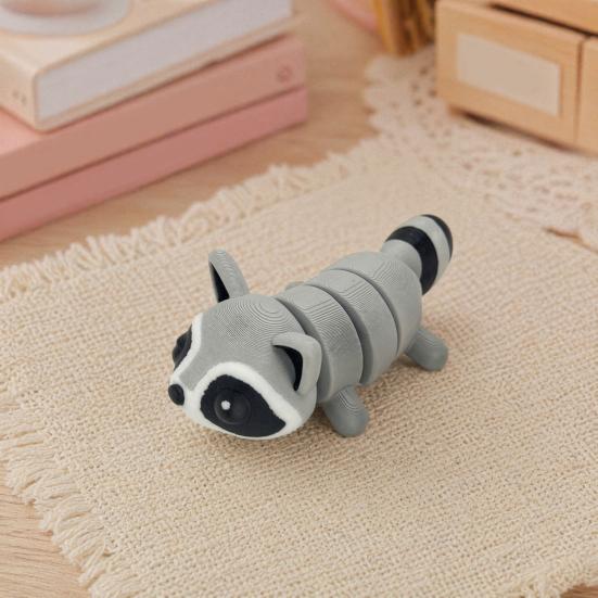 DYS 3D Printed Raccoon Figurine Decoration with Movable Joints, Cute Articulated Animal Desktop Ornament, Stress Relief Toy for Home Office