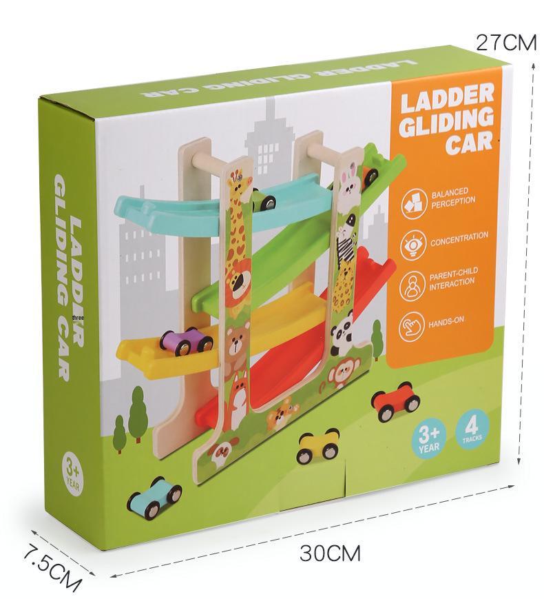 Holz Trägheitsgleiter Auto Bahn & Parkplatz Puzzle Spielzeug für Kinder ab 3 Jahren