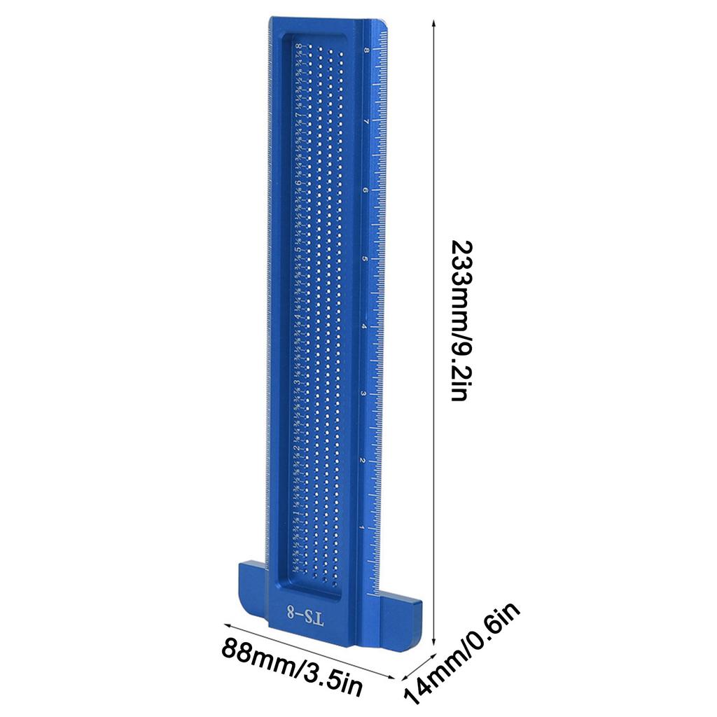 TS-8 Woodworking Hole Ruler Aluminum T shaped Measuring Tool   Scriber for Hardware(Red )