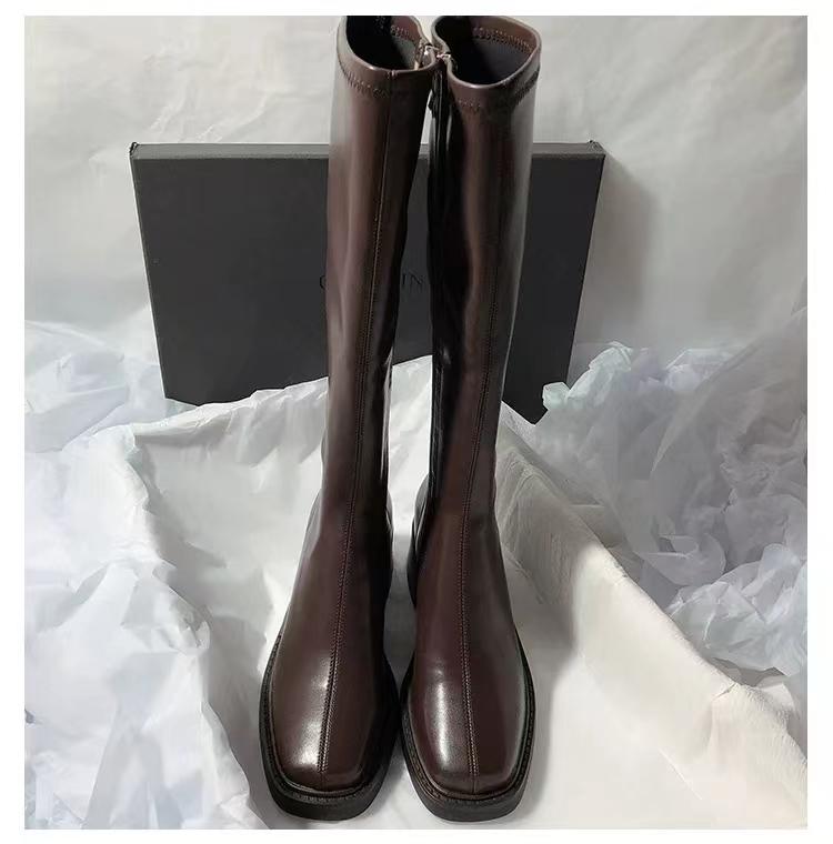

Модные женские ботинки на квадратном каблуке 2024 года, новые осенне-зимние ботинки для женщин, нескользящие, с круглым носком, однотонные женские ботинки 40 коричневый