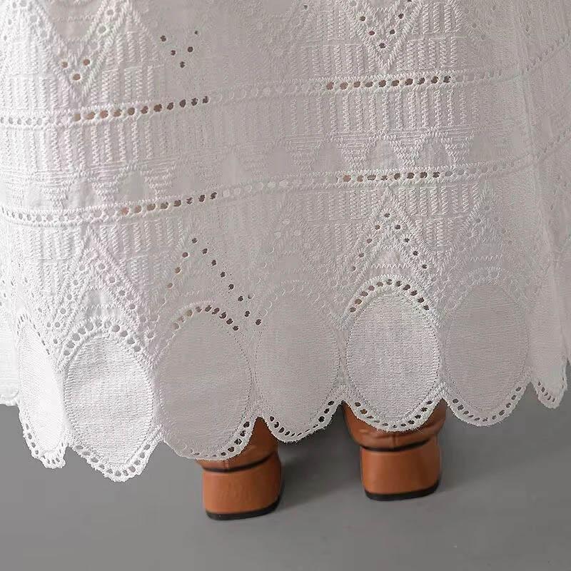 Half-body Skirt Women Lace Hollowed Out Casual High Waist Lace Comfortable Cotton Half Skirt
