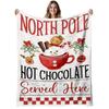1pc Hot Chocolate North Pole Flannel Blanket | Soft, Warm, Festive Vintage Design, Polyester, 280gsm, All-Season Use, Ideal for Living Room, Bedroom,