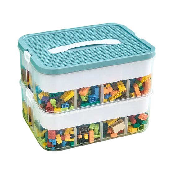 12L Toy Storage Box Large Capacity Multiple Compartments with Dustproof Lid Handle Design Blocks Toys Organizer Storage Case
