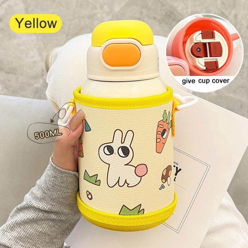 500ML Kids Thermos Bottle Stainless Steel Straw Cup With Case Cartoon Leak-Proof Vacuum Flasks Children Thermal Water Bottle