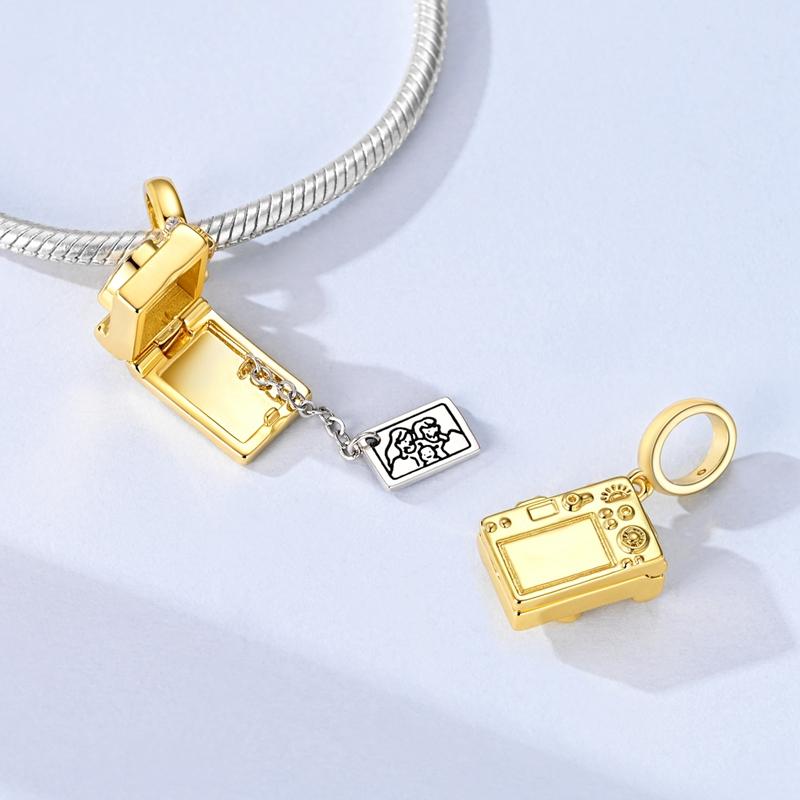 Original 925 Sterling Silver Charms Golden Camera Suitcase Airplane Pendant Fit Original Bracelet For Women DIY Jewelry Gift