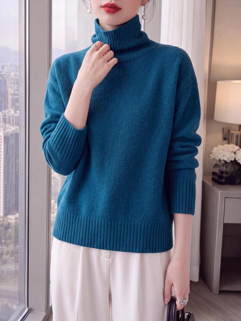 Retro Elegant High-Neck Pure Wool Sweater - Soft, Skin-Friendly, Warm, and Versatile for Autumn/Winter