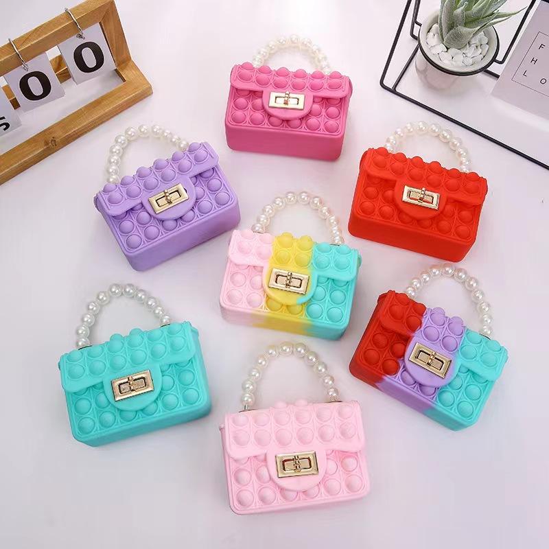 Silicone Love Bubble Jelly Bag, Popper Pressure Relieving Purse, Pop It Handbag With Faux Pearl Handle, Cute Chain Crossbody Bag