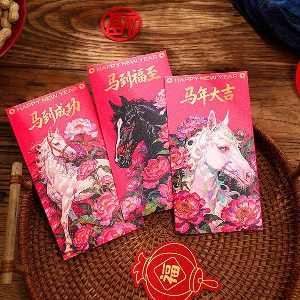 6pcs 2026 Horse Year New Year Red Envelopes Spring Festival Envelope  Marriage Ceremony