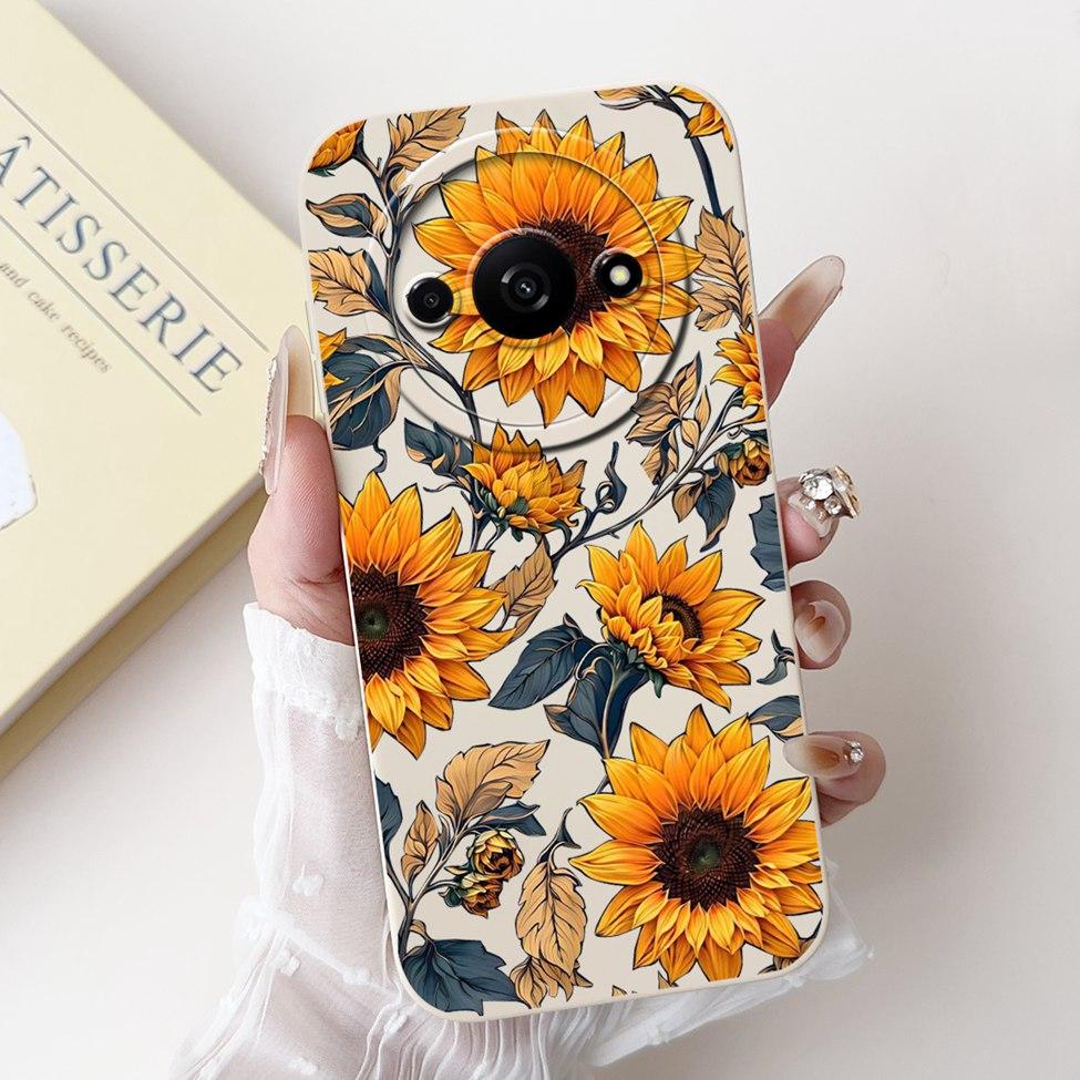 Für Redmi A3 Hülle Niedliche Cartoon Katze Ästhetisch Blumenmädchen Junge Stoßfeste Silikon-Rückabdeckung Für Xiaomi Redmi A3 Handyhülle Coque