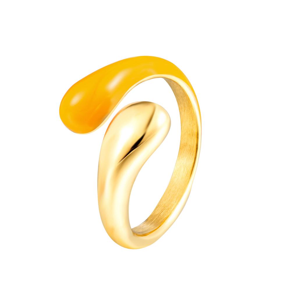 Colored Jewelry Commuter Ins Wind Titanium Steel Open Ring Dripping Oil Women's Water Drop Ring Simple