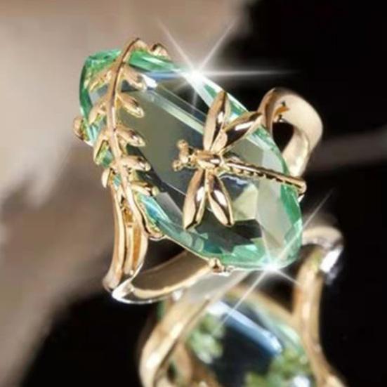 Transparent Rhinestone Ring Gemstone Emerald Faux Decor Dragonfly Ring for Wedding