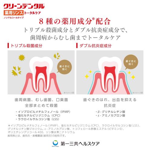 Clean Dental Medicated Rinse, 450mL, Total Care, Alcohol-Free, Liquid Toothpaste with 8 Medicinal Ingredients