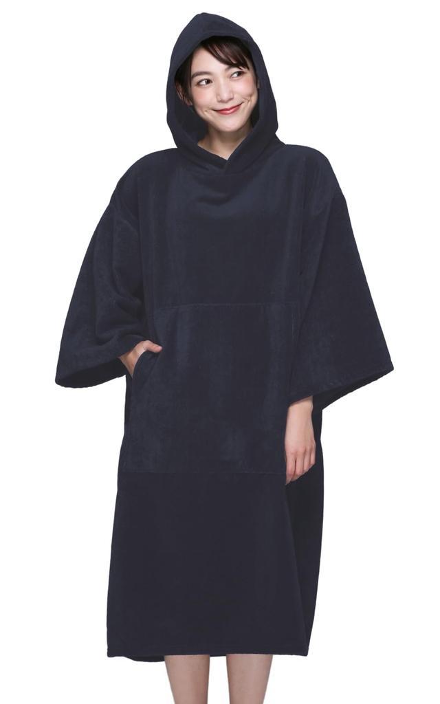 PONTAPES Changing Sauna Surf Poncho PPON-510 520, Beach Towel Wrap for Men & Women, Quick-Dry Pool Outdoor Towel Poncho, Free Size (Navy 2)