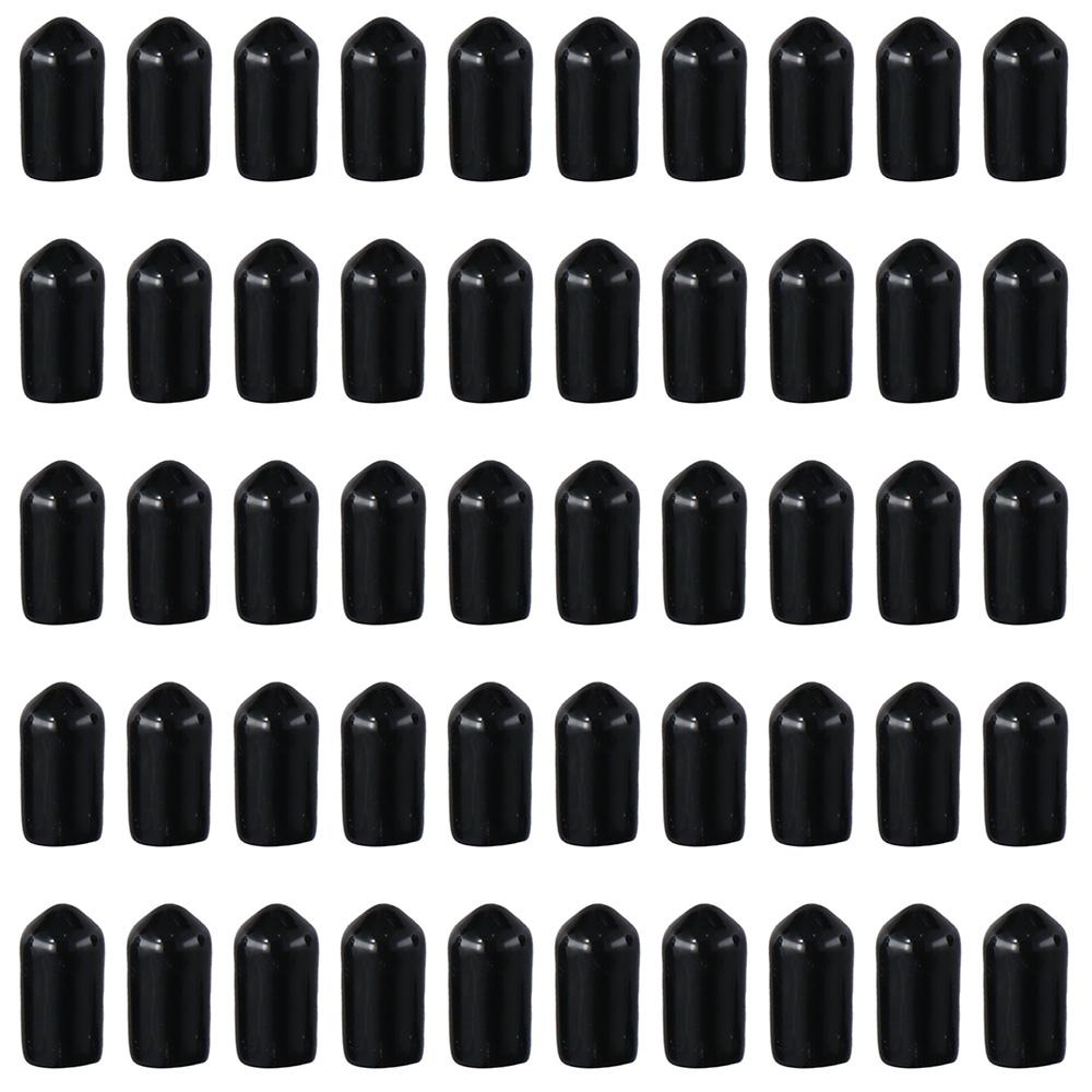 50pcs Black Round Rubber End Caps 6.5 mm Safety Cover Durable Screw Thread Protectors  Round tubes