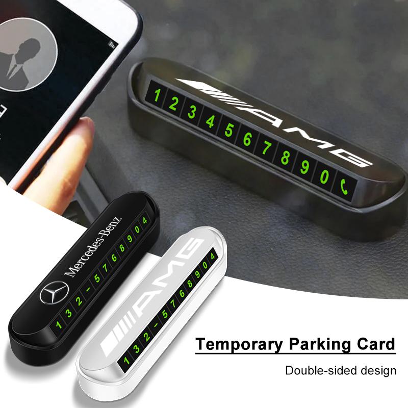 1Pcs Car Temporary Parking Card Phone Number Card Plate Sticker Mercedes Benz AMG C E S GLE CLC Class W204 W203 W205 W124 W221 W213 W212