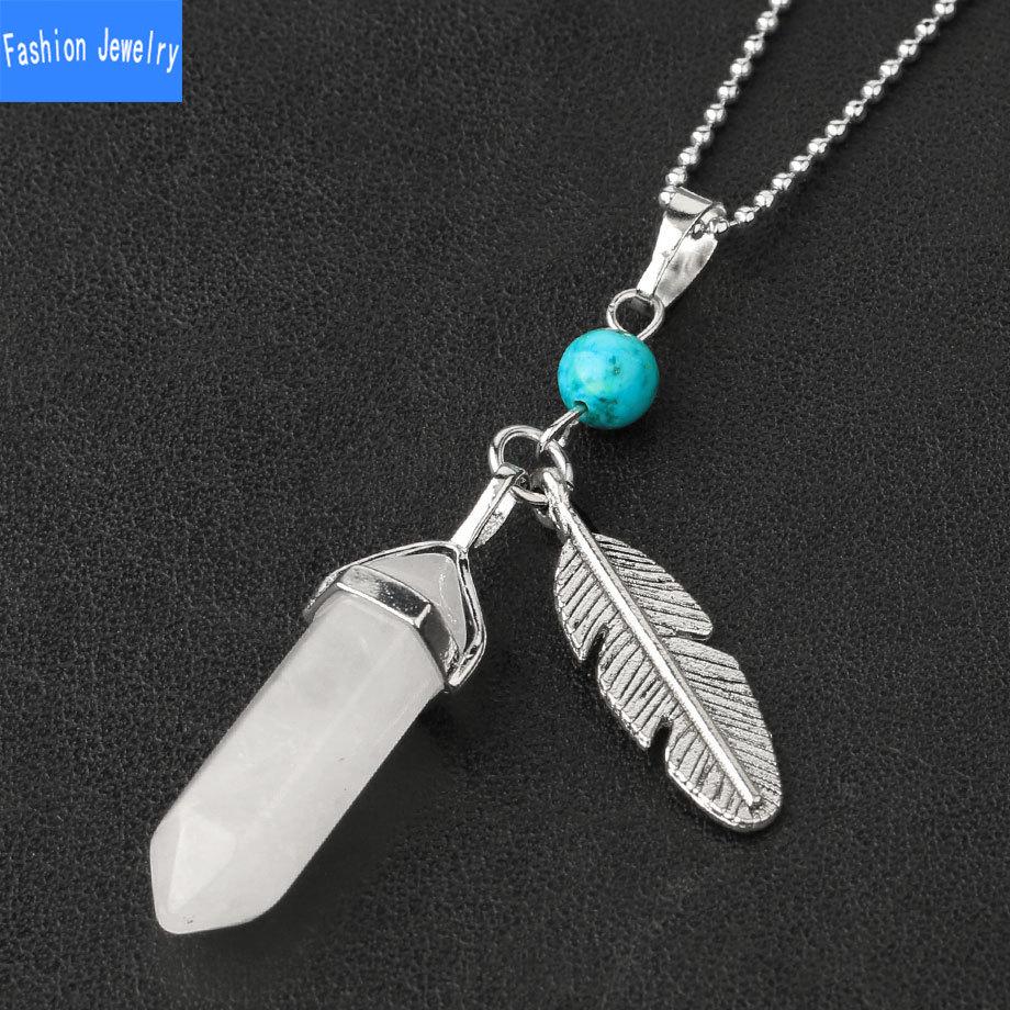 Kristall vielseitige beliebte sechseckige Pyramide Naturstein Feder Anhänger Kugel Halskette