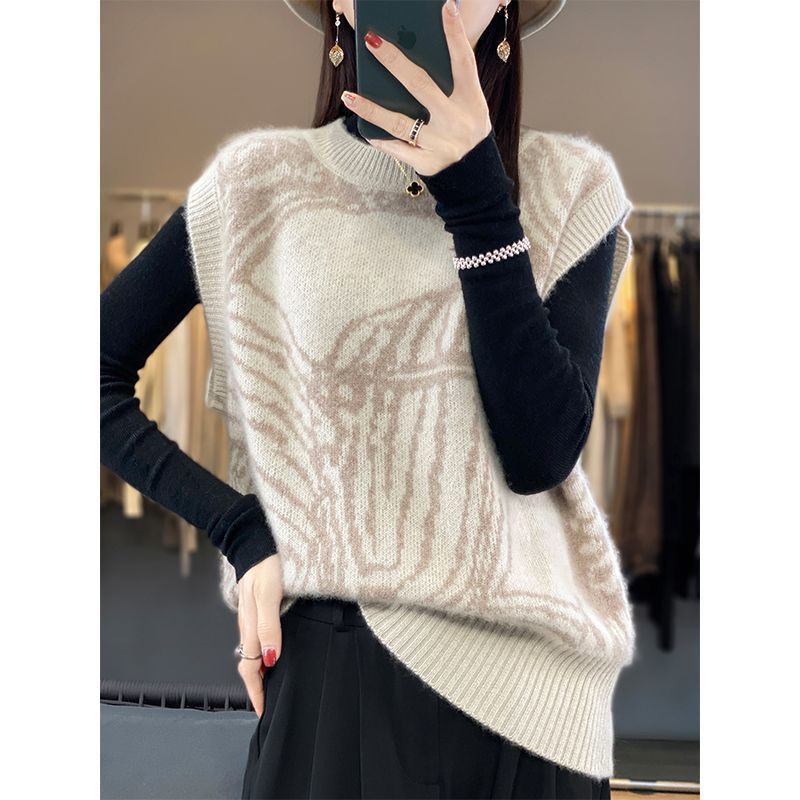 

Жилет женский осенне-зимний без рукавов, вязаный свитер-жилет оверсайз, утолщенный, свободный пуловер, повседневный жилет с V-образным вырезом 3XL дубильная кора