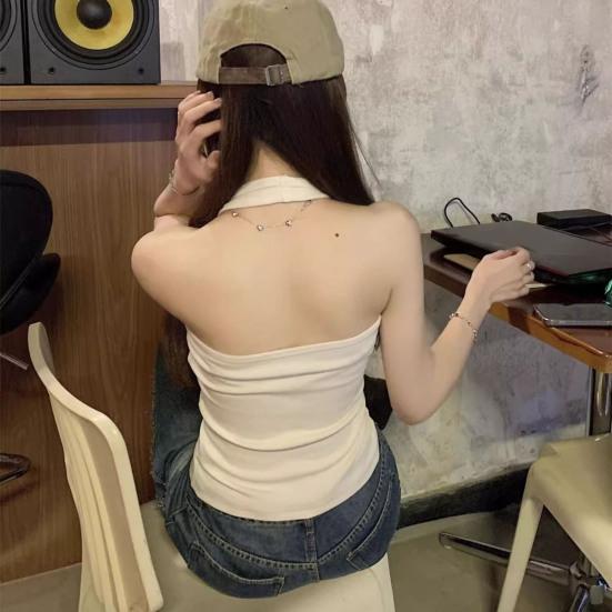 Women Tops Halter Sleeveless Backless Tank Tops Solid Color Slim Fit Base Shirt Party