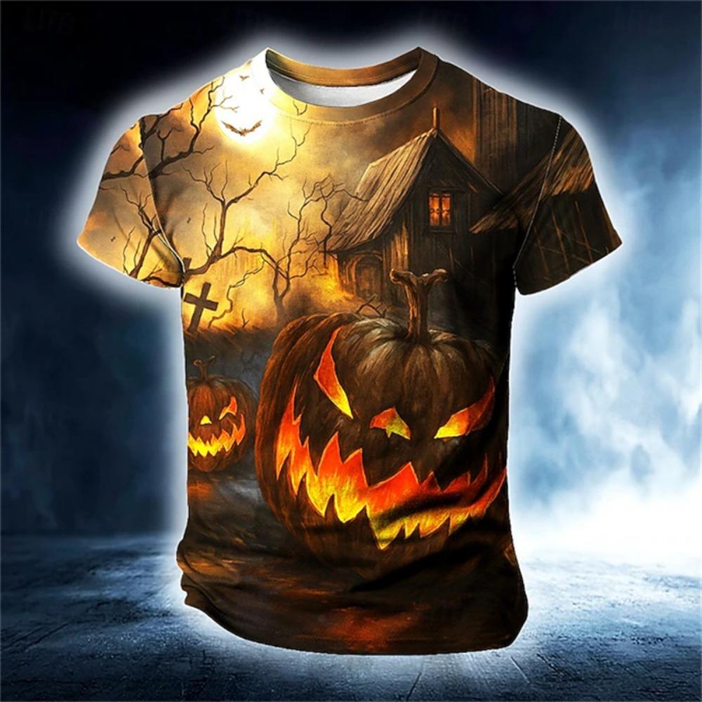Halloween horror pumpkin 3D printed fashionable men's T-shirt 2025 new daily outdoor sports party quick drying breathable street clothing