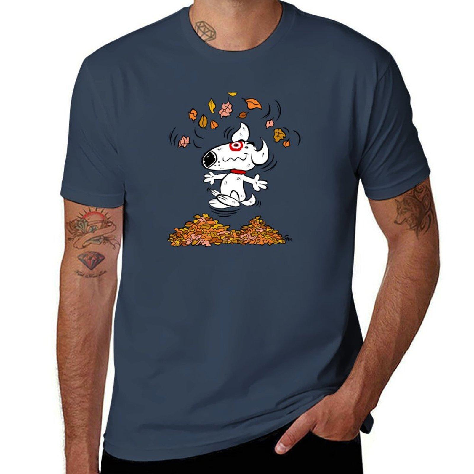 Bullseye Playing With Leaves TShirt Simple Casual Short Sleeve Cotton TShirt S