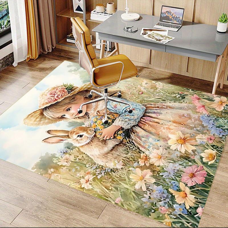 1PC girl rabbit Extra Large Non Slip Floor carpet, Office, family, Studio Large Area Rug Indoor Rugs, Bold Statement Piece