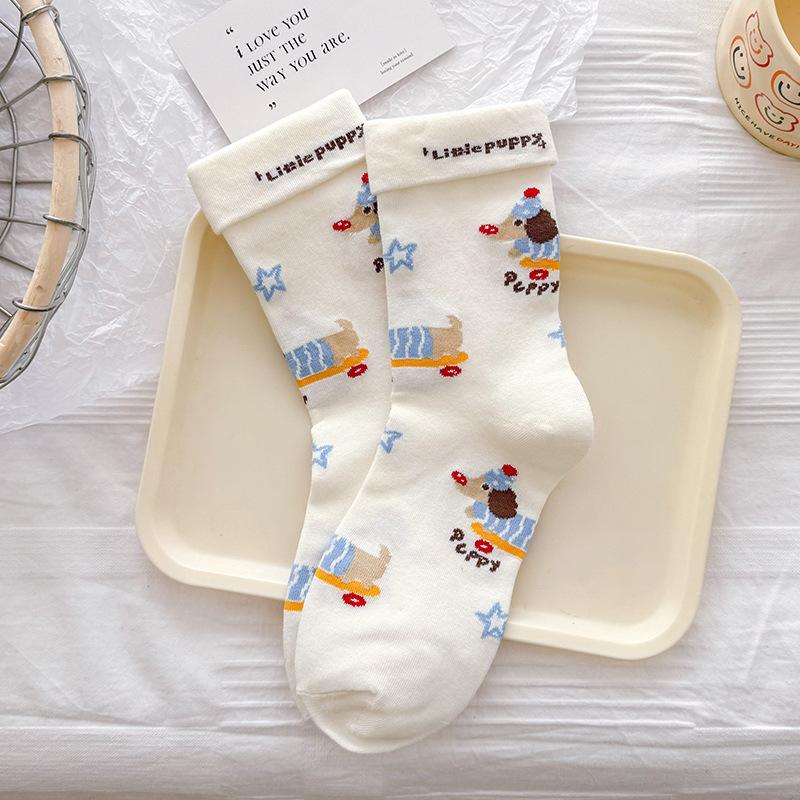 

Женские весенне-летние полосатые мультяшные милые щенки носки гольфы 1 pair