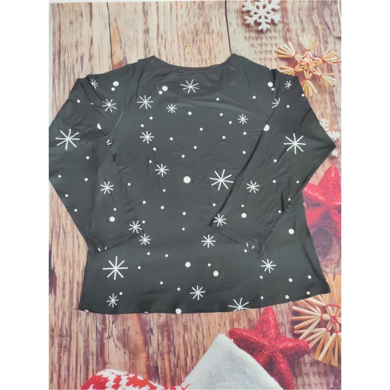 2025 new Plus size women's Santa Claus print casual long sleeve round neck T-shirt