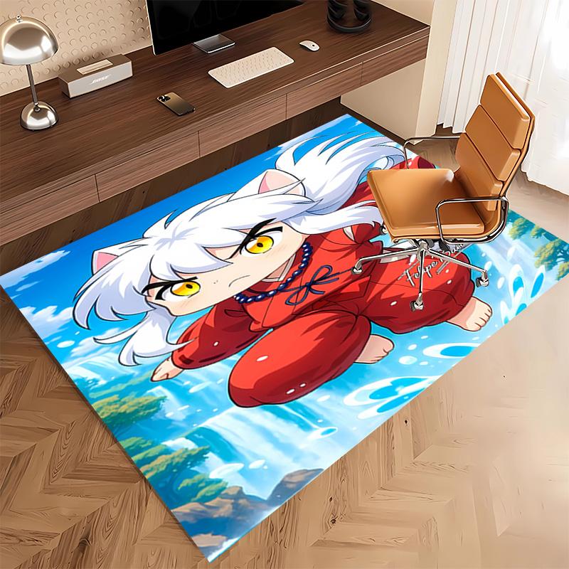 1pc Inuyasha Print Area Rug - Soft, Washable Non-Slip Indoor Mat, Living Room, Home Office Decorative Rug,Office Decorative