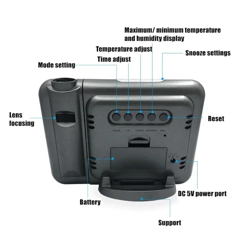 Farb-LCD Digitalprojektionswecker Temperaturthermometer Luftfeuchtigkeitshygrometer Schreibtisch-LED-Zeitprojektor Kalender