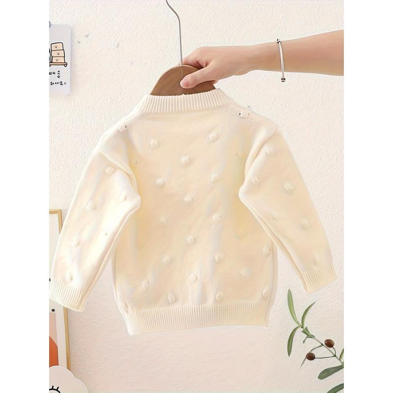 Girls' Embroidered 3D Floral Cardigan Sweater - Soft Pink Pastel Pastel Knit with Blue & Purple Flowers, Machine Washable Round Neck Long Sleeve
