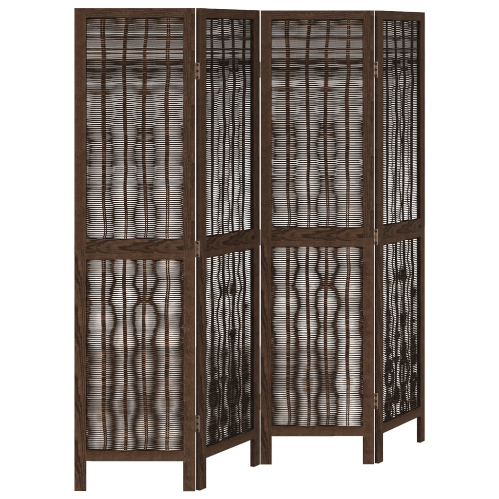 4 Piece Room Divider Dark Brown Solid Paulownia Wood
