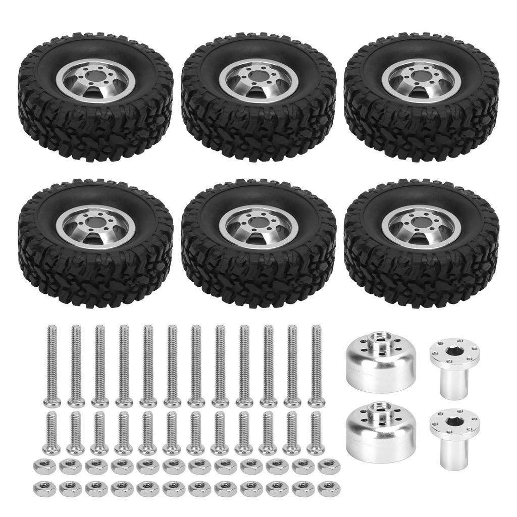 RC Rubber Tires with Aluminum Alloy Wheel Hub for WPL C14 C24 C34 C44 B14 B24 B16 B36 4WD Car