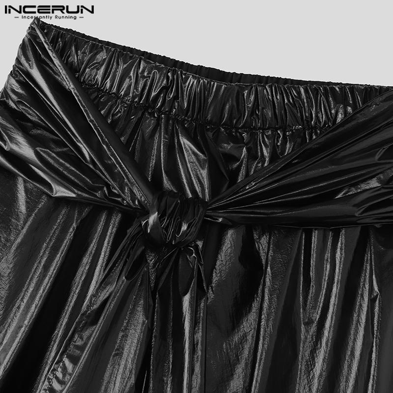INCERUN Men Elastic Waist Bandage Glitter Layers Casual Irregular Harem Pants