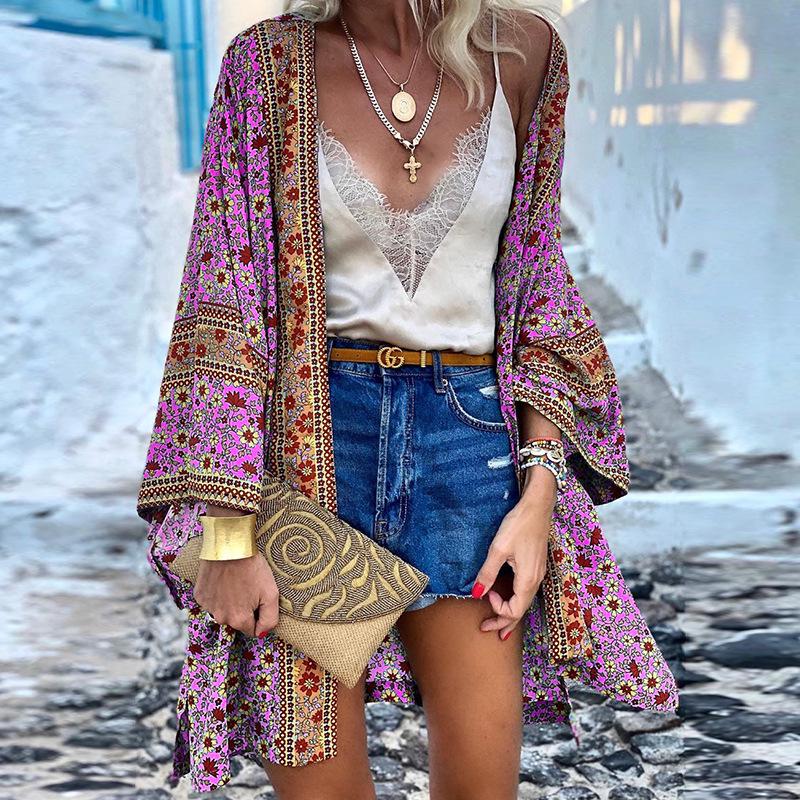 Women's Summer 2023 Bohemian Long Sleeve Printed Cardigan